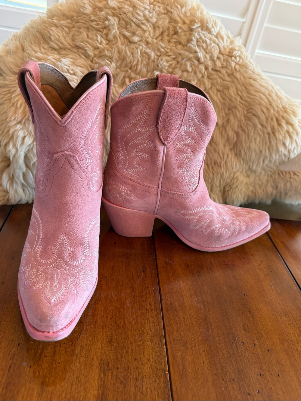 Ariat Pink Suede Western Ankle Boots